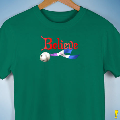 Believe Drag Pride Flag Jingle Bell Premium Unisex T-Shirt - Kelly Green